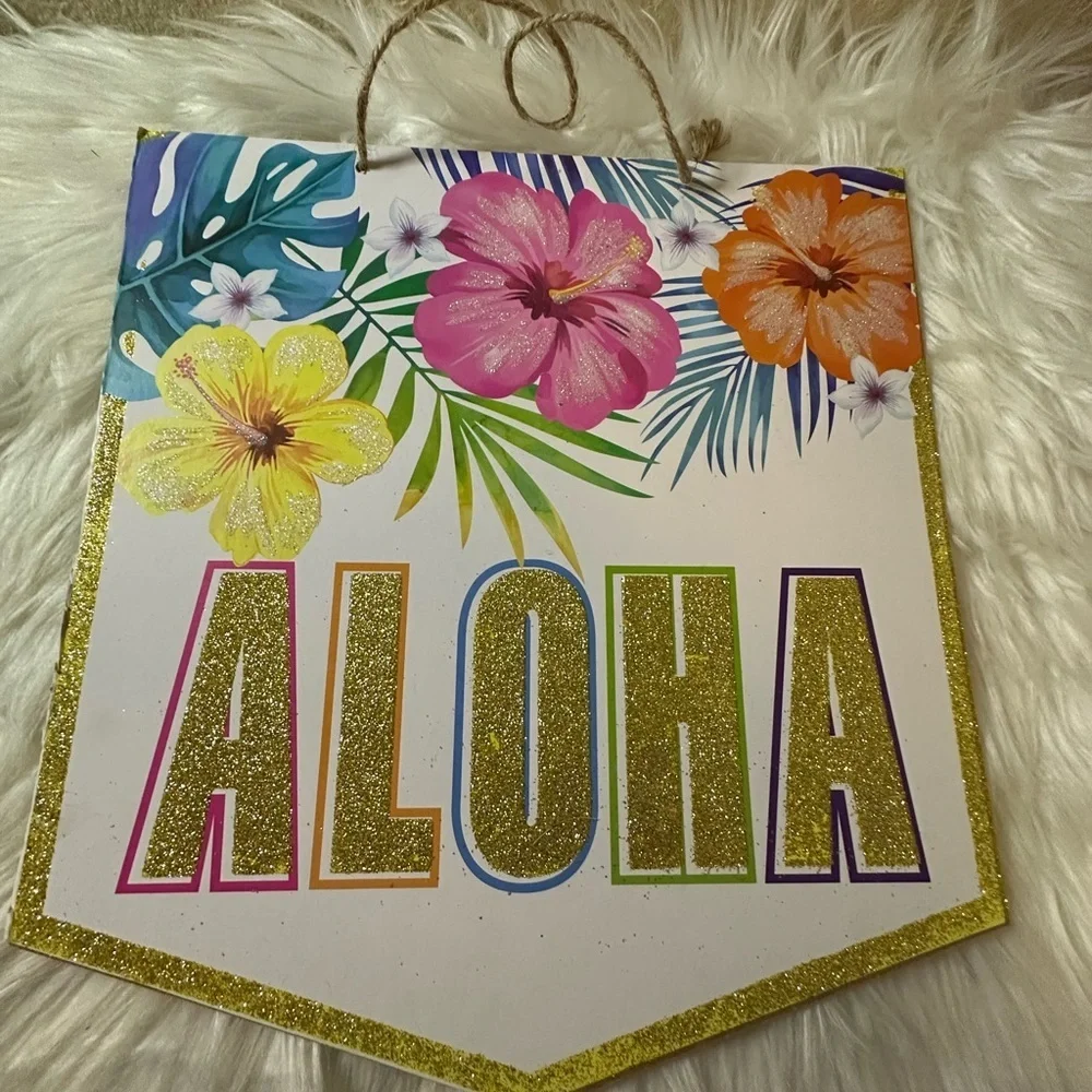 💜3/$15💜 9 pieces Tropical Aloha Party Banner with Gold Glitter Accents